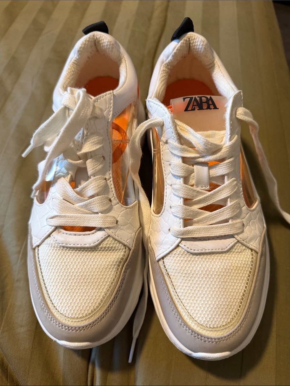Zara White Sneakers with Orange Accents